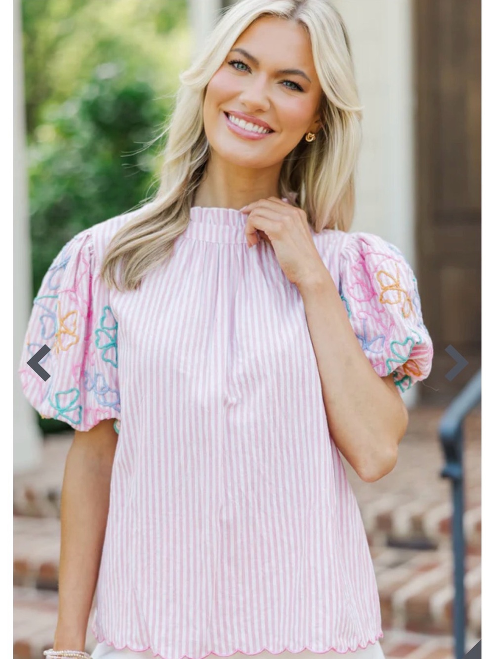 BiBi Pink Blouse with Ruffled Neckline and Puff Sleeves

This is TTS
